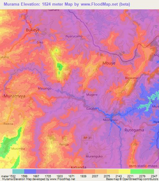 Murama,Burundi Elevation Map
