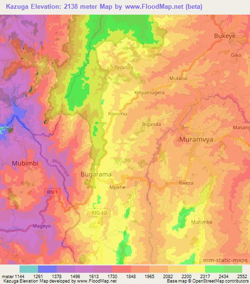 Kazuga,Burundi Elevation Map