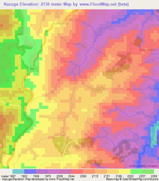 Kazuga,Burundi Elevation Map