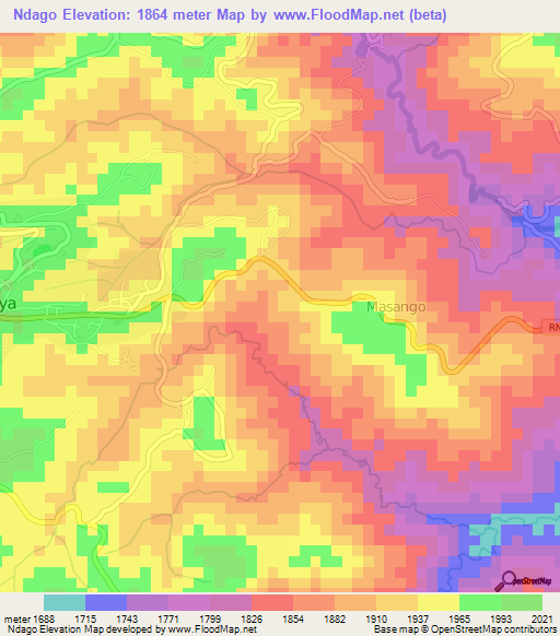 Ndago,Burundi Elevation Map