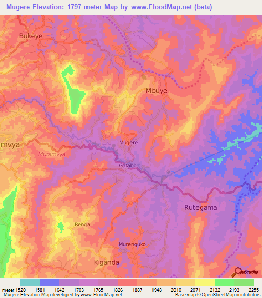 Mugere,Burundi Elevation Map