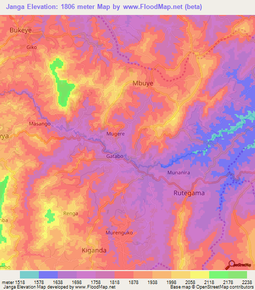 Janga,Burundi Elevation Map