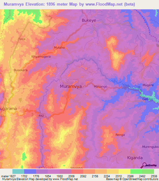 Muramvya,Burundi Elevation Map
