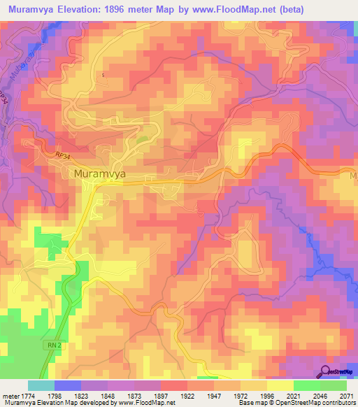 Muramvya,Burundi Elevation Map