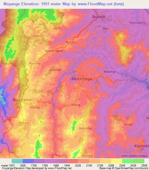 Muyange,Burundi Elevation Map
