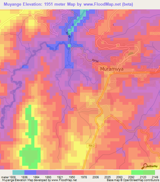 Muyange,Burundi Elevation Map