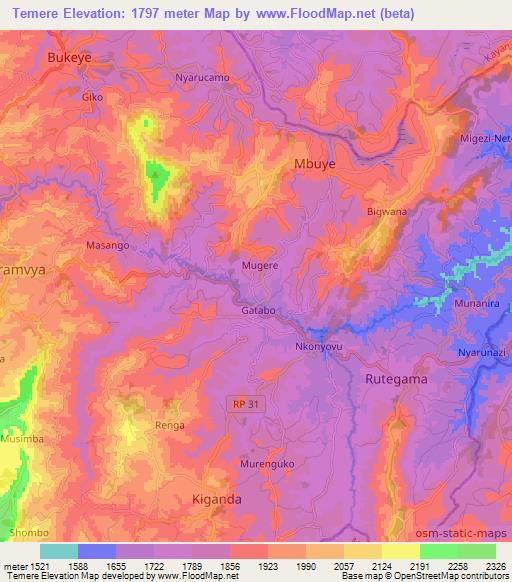 Temere,Burundi Elevation Map