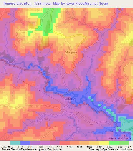 Temere,Burundi Elevation Map