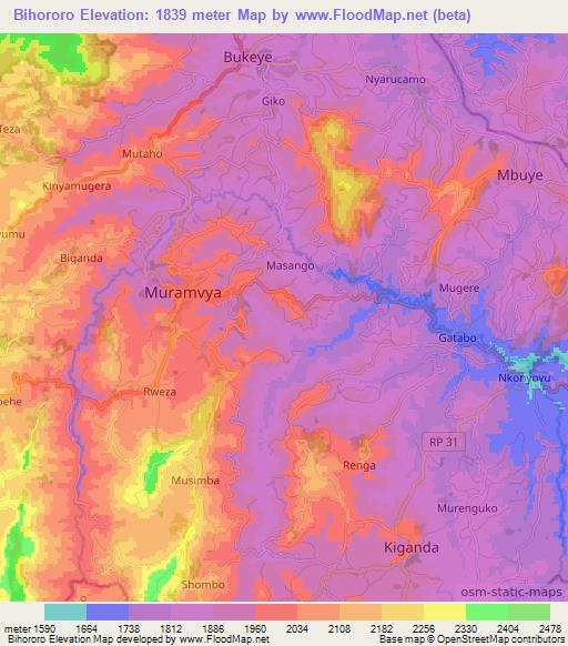 Bihororo,Burundi Elevation Map