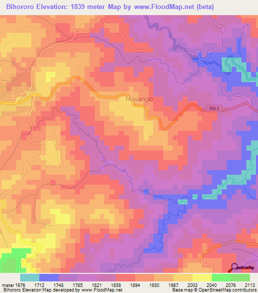 Bihororo,Burundi Elevation Map
