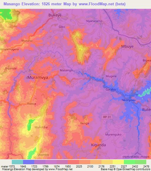 Masango,Burundi Elevation Map