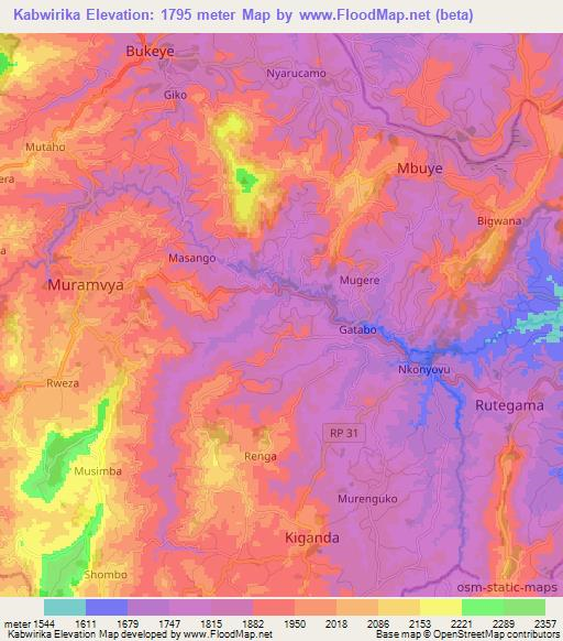 Kabwirika,Burundi Elevation Map