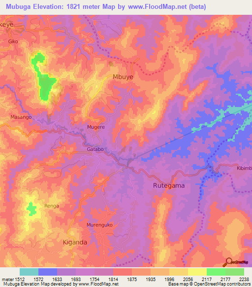 Mubuga,Burundi Elevation Map
