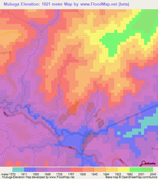 Mubuga,Burundi Elevation Map
