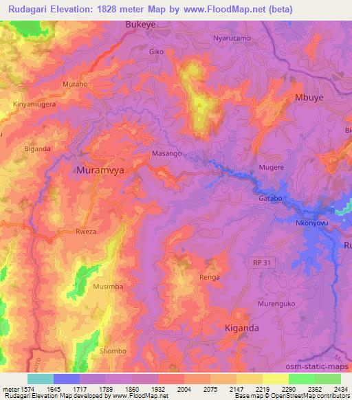 Rudagari,Burundi Elevation Map