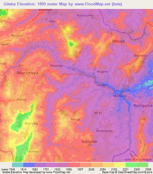 Gitaba,Burundi Elevation Map