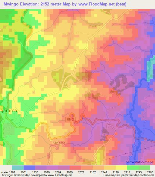 Mwingo,Burundi Elevation Map