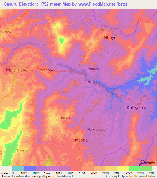 Gasuru,Burundi Elevation Map