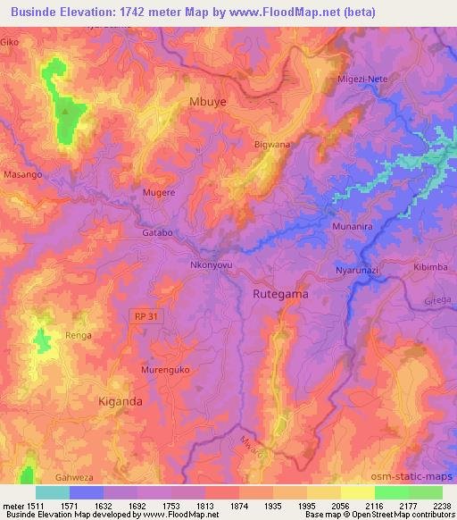 Businde,Burundi Elevation Map