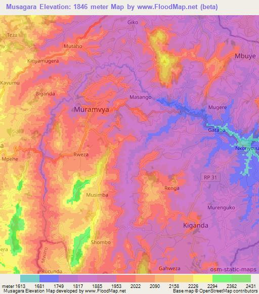 Musagara,Burundi Elevation Map