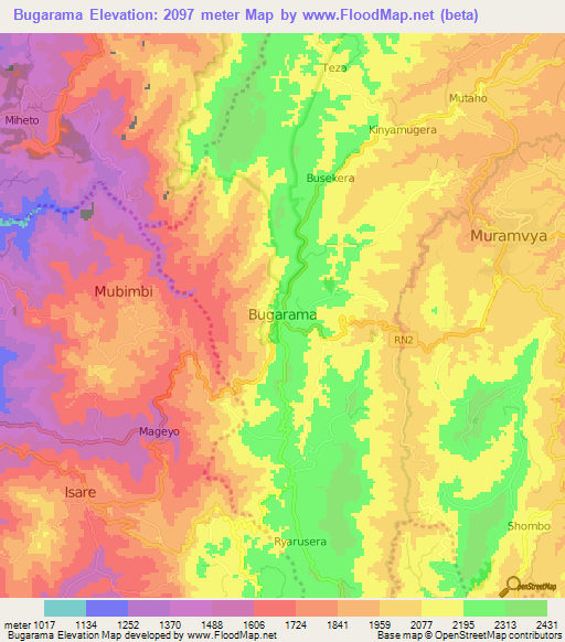 Bugarama,Burundi Elevation Map