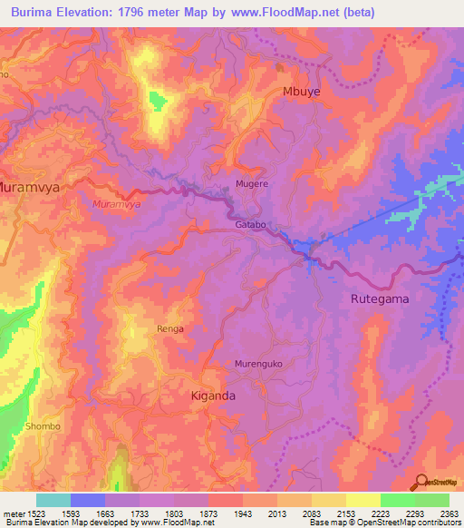 Burima,Burundi Elevation Map