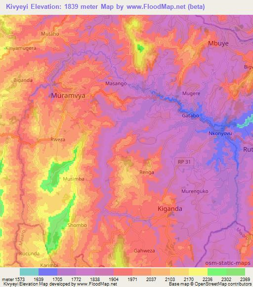 Kivyeyi,Burundi Elevation Map