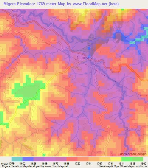 Migera,Burundi Elevation Map