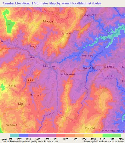 Cumba,Burundi Elevation Map