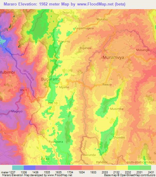 Mararo,Burundi Elevation Map