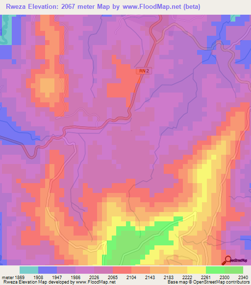 Rweza,Burundi Elevation Map