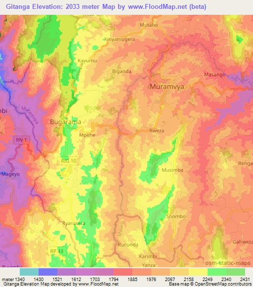 Gitanga,Burundi Elevation Map