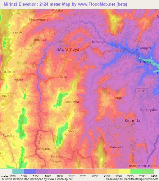 Mirinzi,Burundi Elevation Map