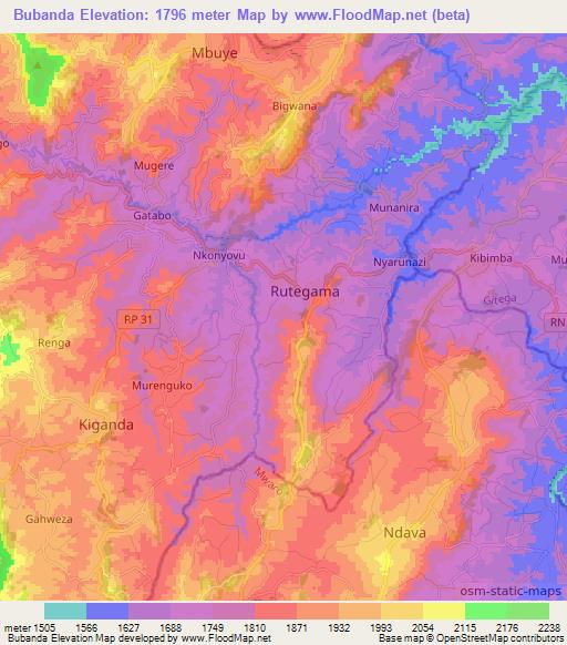Bubanda,Burundi Elevation Map