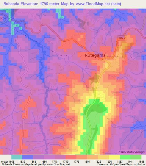 Bubanda,Burundi Elevation Map