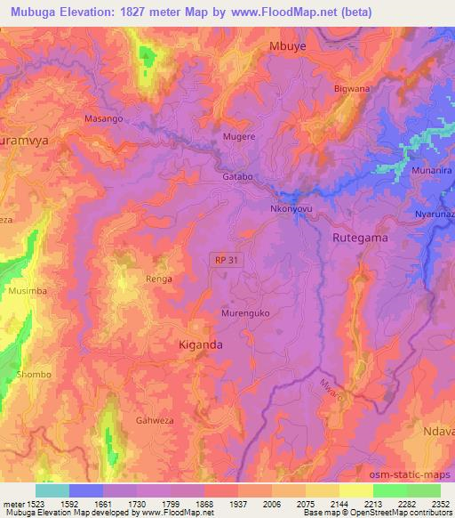 Mubuga,Burundi Elevation Map