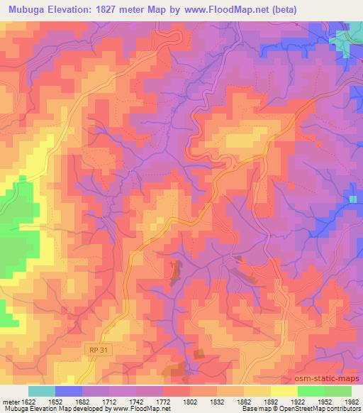 Mubuga,Burundi Elevation Map