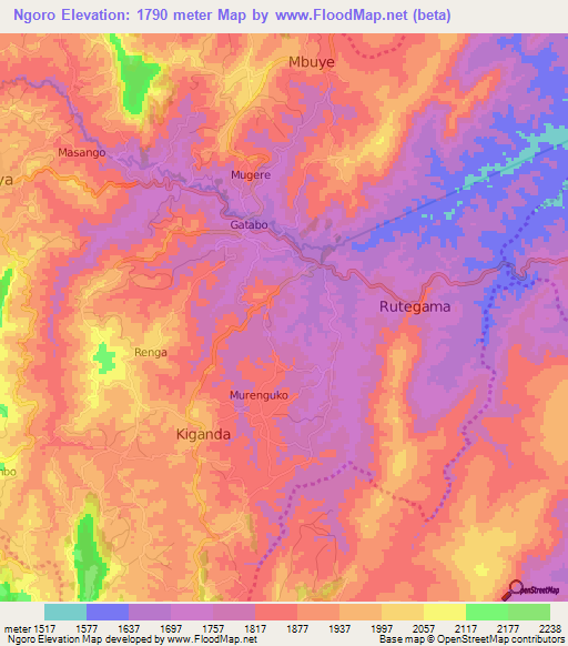 Ngoro,Burundi Elevation Map