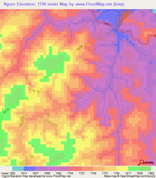 Ngoro,Burundi Elevation Map