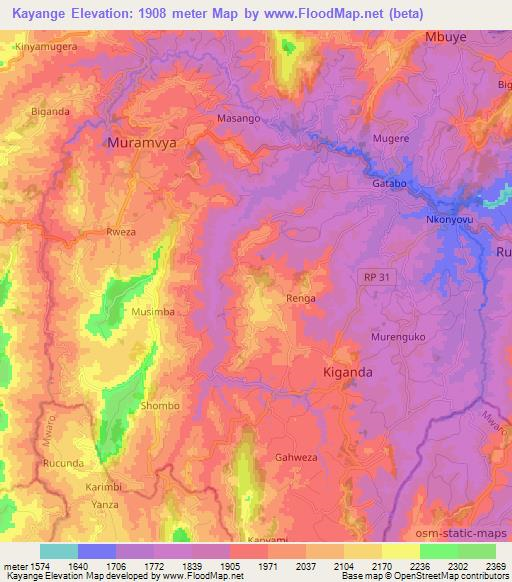 Kayange,Burundi Elevation Map