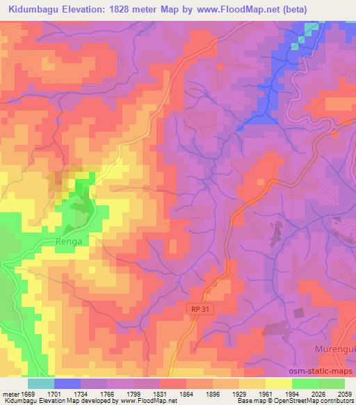 Kidumbagu,Burundi Elevation Map