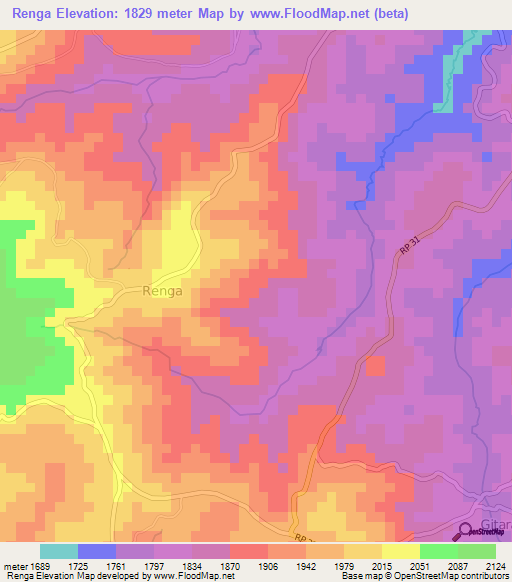 Renga,Burundi Elevation Map
