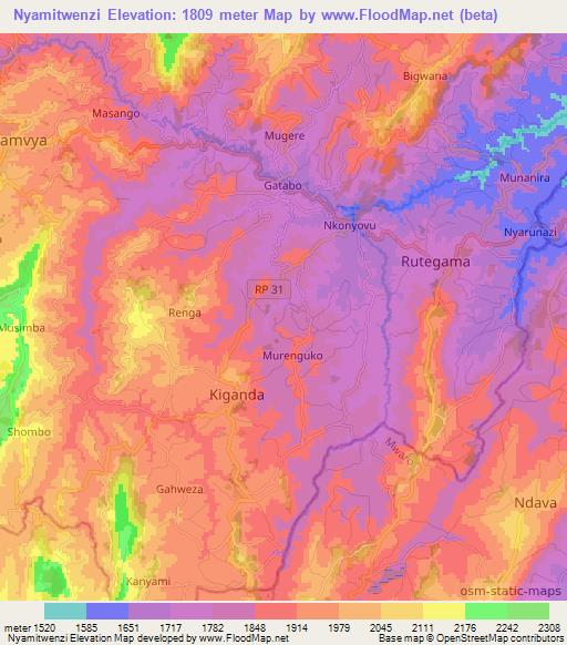 Nyamitwenzi,Burundi Elevation Map