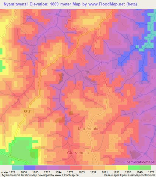Nyamitwenzi,Burundi Elevation Map