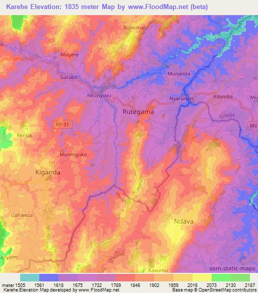 Karehe,Burundi Elevation Map