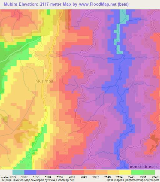 Mubira,Burundi Elevation Map