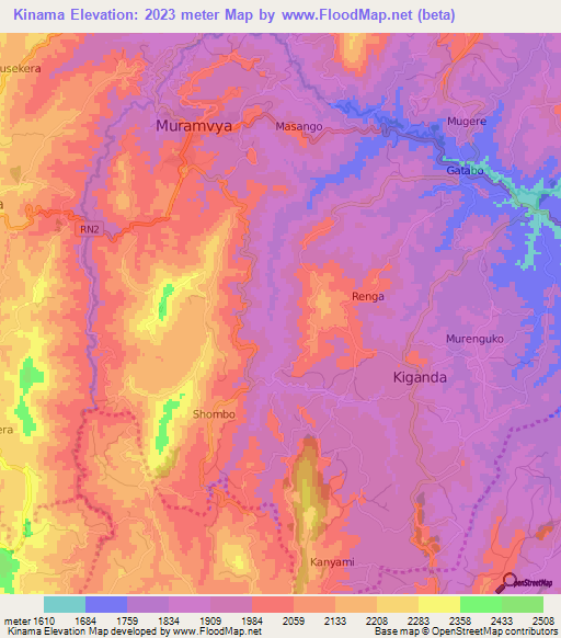 Kinama,Burundi Elevation Map