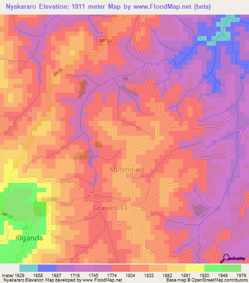 Nyakararo,Burundi Elevation Map