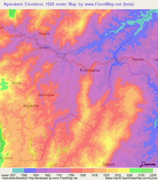 Nyarukere,Burundi Elevation Map