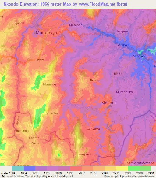 Nkondo,Burundi Elevation Map